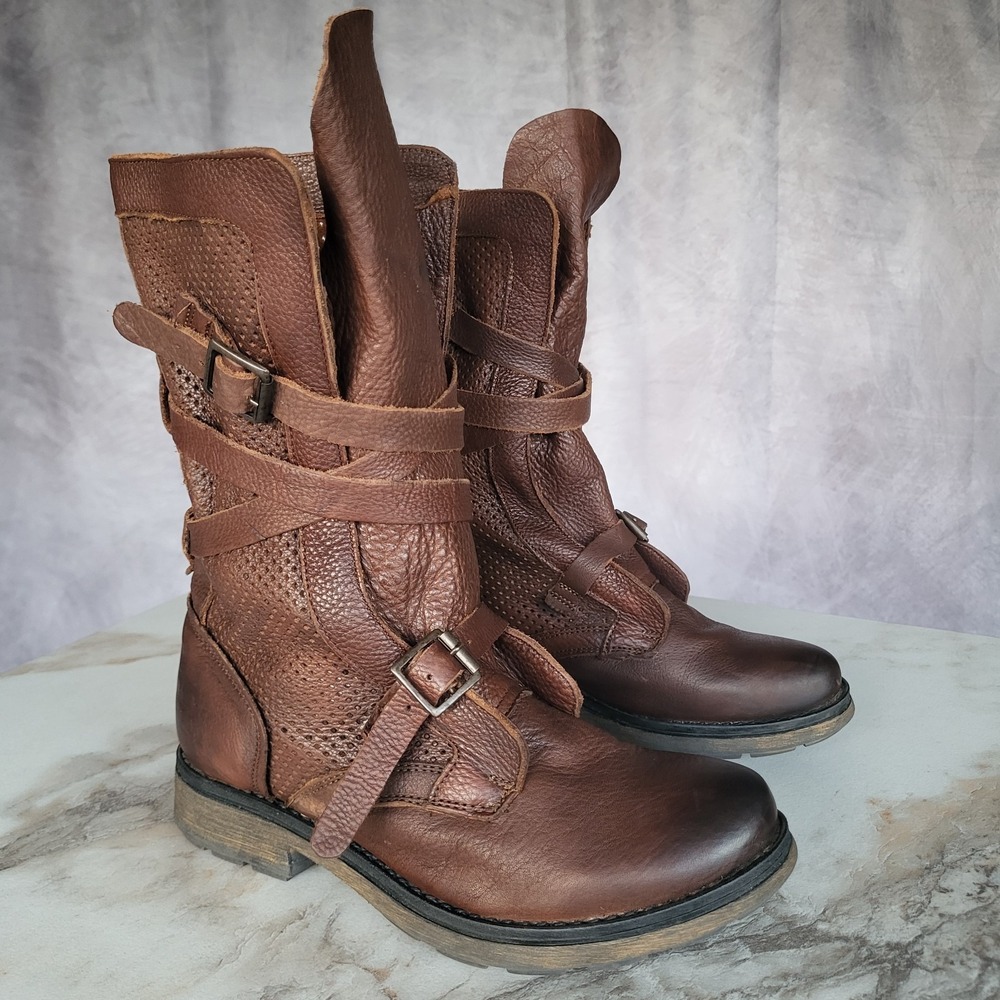 Steve Madden BOSSTON Moto Biker Boots Brown Women's Size 8 M Prefferated